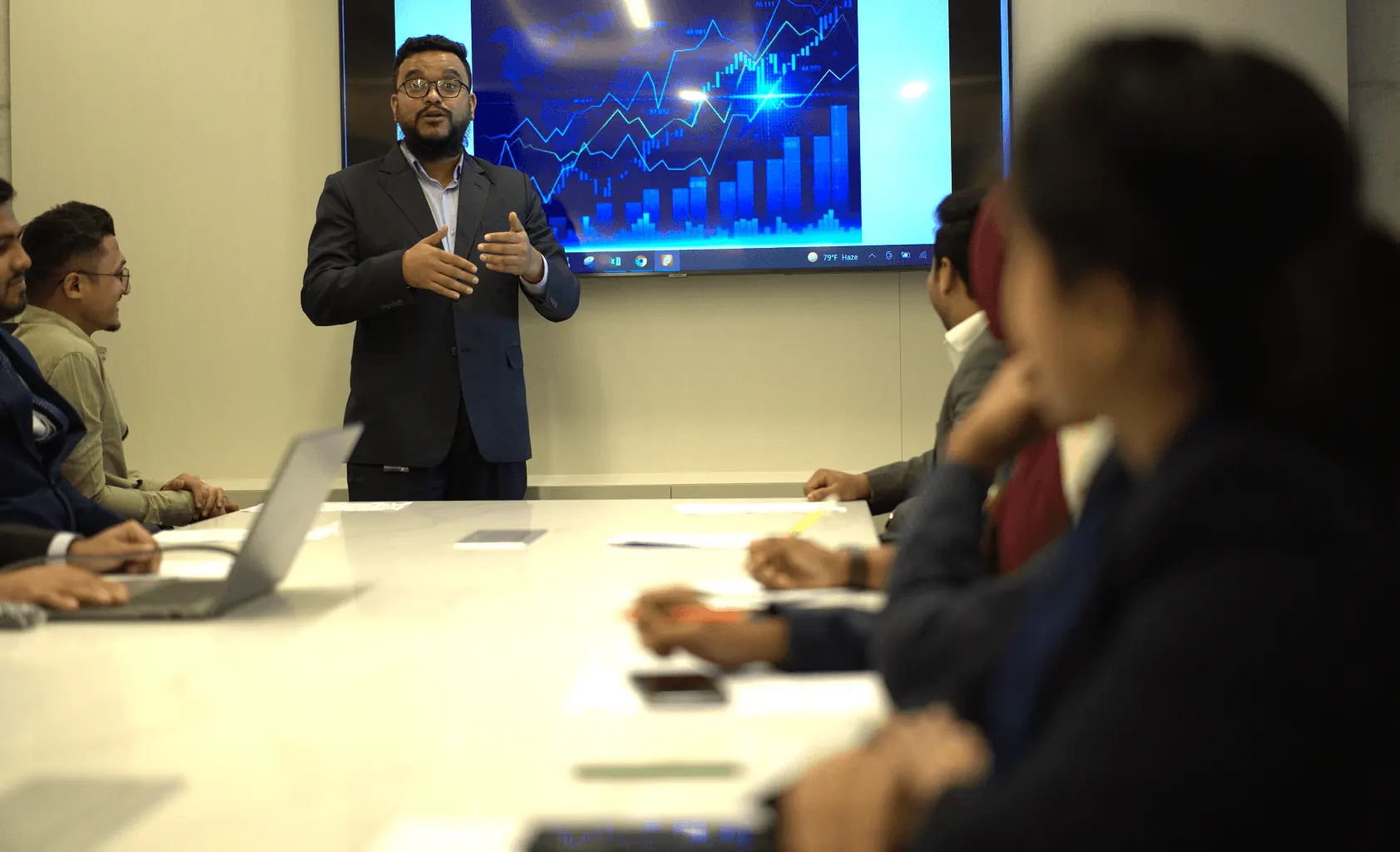 Mika Securities trade representative with a client
